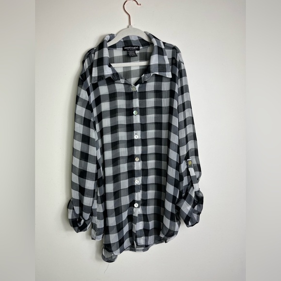 About A Girl Plaid Sheer Button-Up Shirt Small | Fall Grunge Soft Goth Y2K - Picture 6 of 10